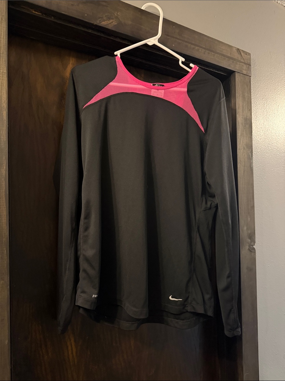 Nike Black Long-Sleeve Performance Top with Pink Mesh Yoke